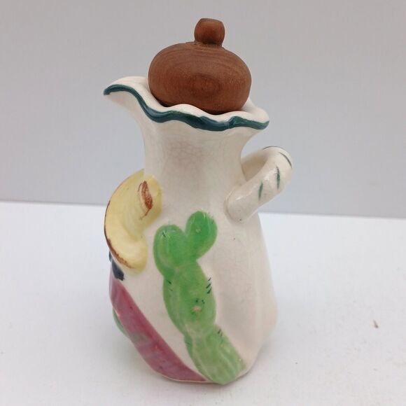 Vintage Oil Dispenser Cruet Bottle Mexican Man Wearing Sombrero with Stopper - Picture 8 of 13